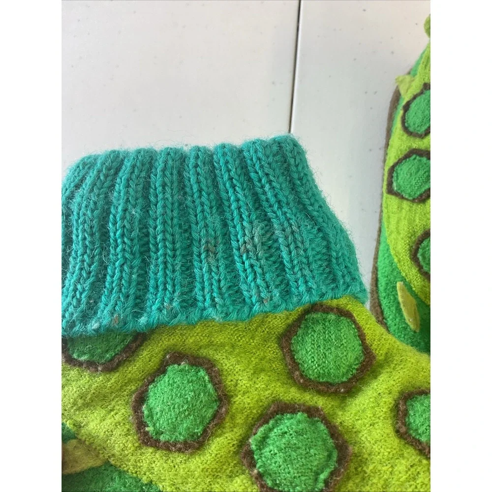 Garnet Hill 100% New Wool Booties Turtles Green Dots Nonslip Treads Kids SZ 04‎